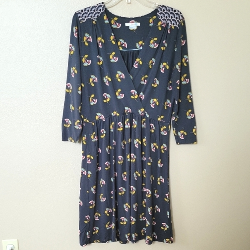 Boden Gray Glenda Jersey Knit Faux Wrap Floral Dress - Size 12